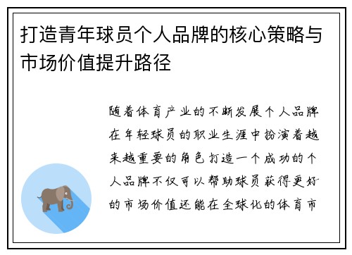 打造青年球员个人品牌的核心策略与市场价值提升路径