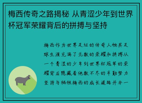梅西传奇之路揭秘 从青涩少年到世界杯冠军荣耀背后的拼搏与坚持